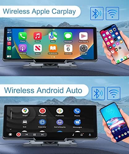 Безжичен Apple Carplay Пренослив Автомобил Радио Android Auto, Rimoody 9.3 инчен HD Екран На Допир Пренослив Автомобил Стерео Приемник