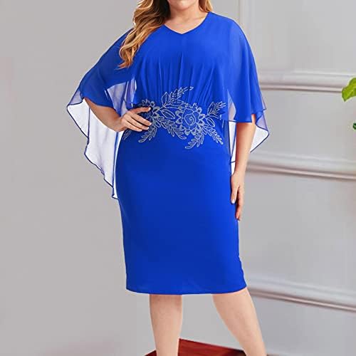 Womenените 2023 Лејди Елегантен плетен чипка Кејп фустан плус големина печатење на фустани за половина ракав, жени забави