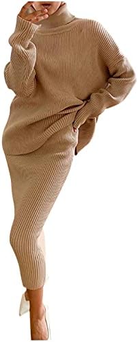 Женски џемпери поставија пад на теренот со долги ракави плетени плетени џемпер на врвот и долги здолништа со 2 парчиња скокач на облека