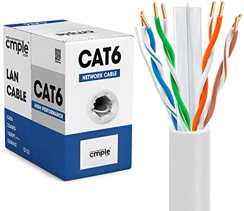 Cmple-Cat6 Кабел 1000ft Масовно Lan Ethernet Мачка 6 Жица МРЕЖА ВРВОТ 23AWG Cmr Riser 10gbps 550 MHz Повлечете Кутија 1000 Стапки, Бело