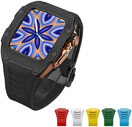 AEMALL За Apple Watch 7 45mm Луксузни Дијамант Случај+6 парчиња Бенд Напредни Јаглеродни Влакна Случај Бенд за Iwatch Серија