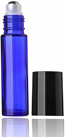 Синид сина ролна на стаклени шишиња, 8 пакувања со шише со ролери за есенцијално масло со не'рѓосувачки челик, корисни за парфеми за ароматерапија
