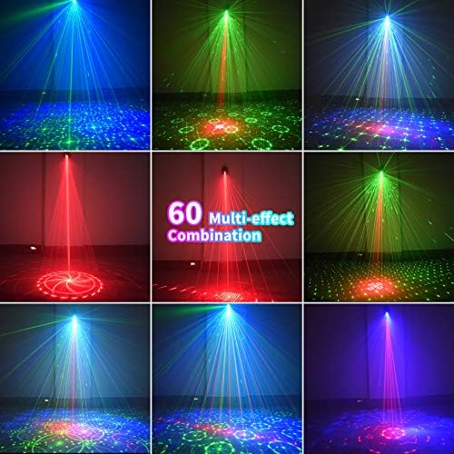 DJ Disco Stage Party Lights, LED звук активирана ласерска светлина RGB Flash Strobe Projector со далечински управувач за Божиќни украси