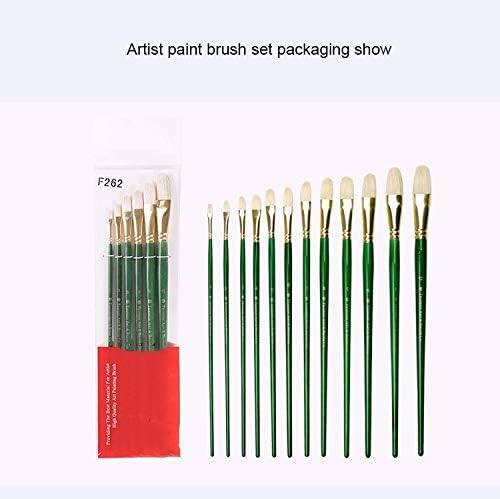 SDGH 6pcs зелена долга столбна рачка уметност четка за четка за четка за четка со овална форма коса рачно изработена пенкало масло за масло, акрилна