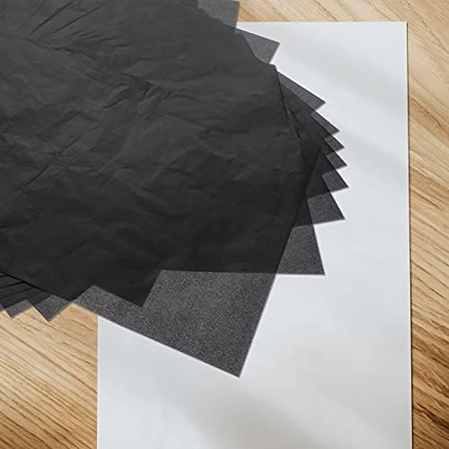 Милистен трансфер хартија за трага 25 јаглеродна хартија за трага, црни листови за трансфер на графит за обработка на дрво, хартија, платно и други површини за уметн?