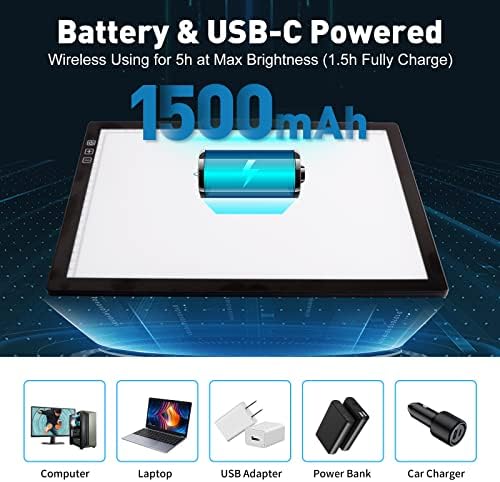 Полнење A4 светлосна подлога со иновативен штанд и врвен клип, Elice Wireless Bright Light Tracing Board Portable LED Artcraft Tracer Box за