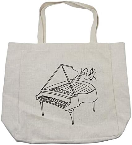 Амбесон музичка нота за купување торба, монохроматски стил на цртање на пијано на обична позадина, еко-пријателска торба за еднократно за намирници и повеќе, 15,5 x 14,5