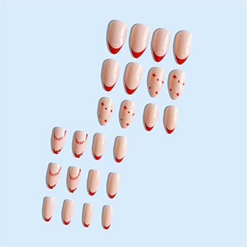 Кратко Притискање На Ноктите француски Лажни Нокти Бадеми Лажни Нокти Црвени Нокти За Жени