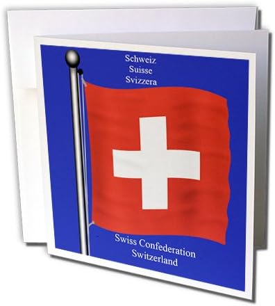 3 го крена Знамето На Швајцарија Со Швајцарска Конфедерација, Швајцарија на англиски, германски, француски И италијански - Честитка, 6 на 6 инчи