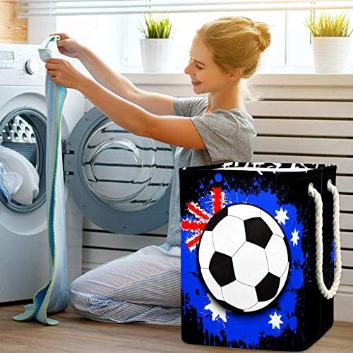 Djrow Австралија Знаме Фудбалска Топка Против Шема Ќебе За Складирање Корпа За Складирање Облека Играчки Во Спална Соба Бања
