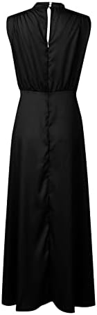 Облечен фустан со кратки ракави на uqrzau, сатен фустан, исмејуван врат, без ракави, страничен пресек, макси резервоар, фустани обичен фустан