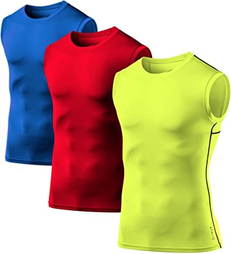 Атлио 3 пакуваат кошули за вежбање без ракави за ракави, суво вклопување на кошули за отсекување на компресија, резервоар за атлетски основни
