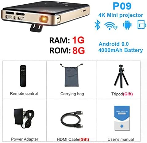 KXDFDC Projector Mini Android 9.0 4000mAh Батерија, Поддршка 4K Miracast AirPlay Mobile Projector Video Beamer