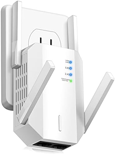 FLVOWIN 2022 All-New WiFi Extender Интернет сигнал засилувач до 6000 квадратни метри, бустер за безжичен повторувач, засилувач со порта за етернет, поставување 1-клуч, долг дострел з?