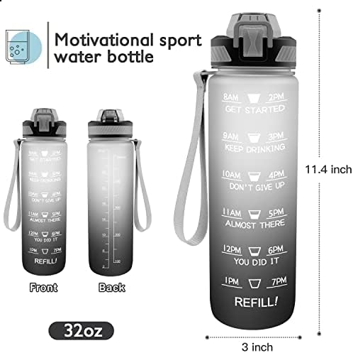 32oz шишиња со вода со време за пиење, мотивационо спортско шише со вода со слама, Тритан БПА бесплатно протекување доказ за еднократно вода