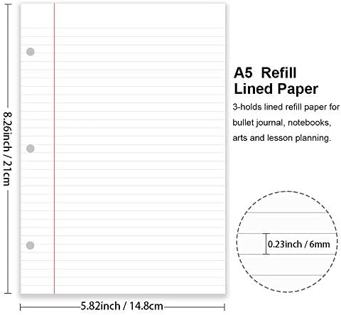 А5 филер хартија, 3 дупки за полнење на планери, организатор, хартија за врзивно средство за лисја, 100 листови/200 страници,