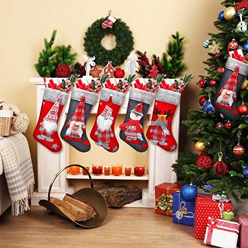 5 парчиња Божиќно порибување шведски санта гном чорапи скандинавски том виси порибување Божиќ чорапи со 3Д кадифен карактер за Божиќни