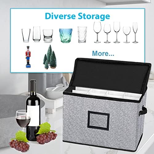 Случаи за складирање на Stemware Stemware со делители, кутија за складирање на стакло од вино, тврда обвивка за складирање на кристали,