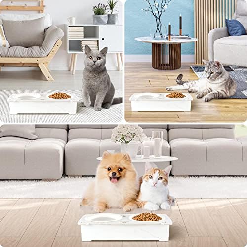 Зголемени чинии за мачки, навалени кренати храна за мачки керамички чинии со миленичиња садови со садови за храна и вода со порцелански