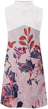 Резервоар фустан за женски женски без ракав фустан со пулвер со џеб патент цветни здолништа на плажа фустани