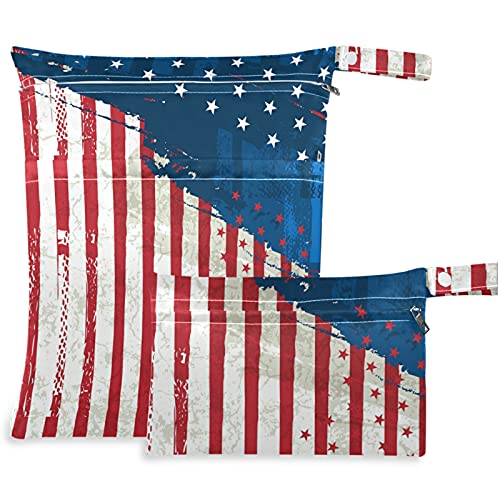 висесани Гроздобер Американско Знаме 2 парчиња Влажна Торба Со Џебови Со Патент Што Може Да Се Перат Еднократно Пространа Торба За Пелени За