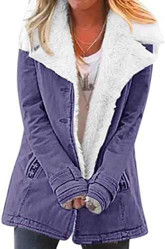 Fulijie Plus Size Women Overcat Claum Топло зимско печатено лапел единечен гради со долги ракави за надворешна облека со џеб со џеб