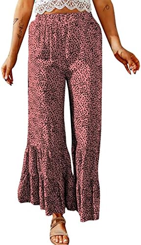 Etkiaенски жени панталони Обични еластични половини директно нозе, женски леопард, печатена еластична средна половината, разгорена