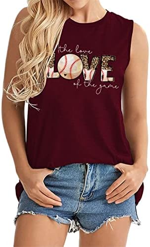 Бејзбол резервоарот врвови жени Loveубовна буква печатење елек маички без ракави за бејзбол графички печати маица летни обични