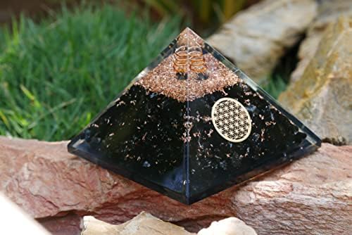 Кристал пирамида-црна турмалин цвет на животот пирамиди-јога медитација пирамида-позитивна енергија генератор-духовна чакра биланс пирамида-црна