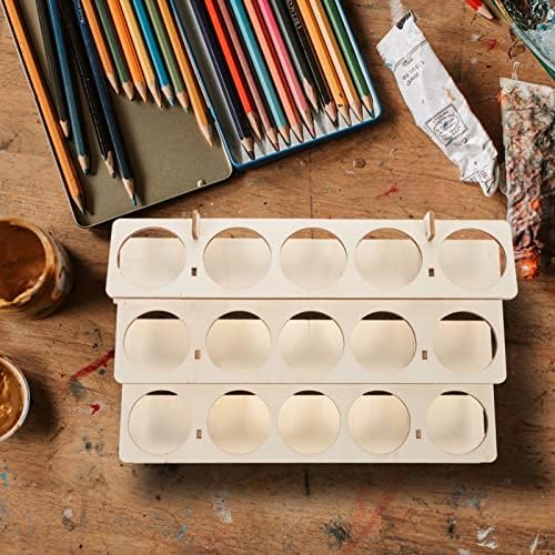 Алатки за рачни алатки дрвени бои решетки за бои Организатор со 15 дупки DIY уметнички алати за складирање стојат пигменти шишиња