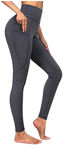 Атлетски хеланки за жени јога панталони кревајќи ги контролните панталони со висока половината за стомакот за жени фитнес тековни