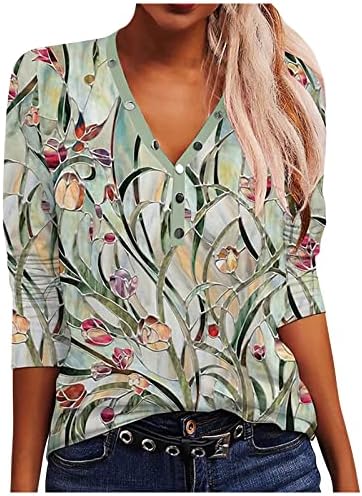 Зефотим Хавајски кошули за жени 2023 година Долг ракав V вратот копче надолу по цветни врвови на плажа бохо блузи