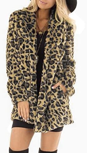 Women'sенски леопард печати за печатење на руно плишани отворени предни кардигански палта Дами преголема долга јакна со џеб