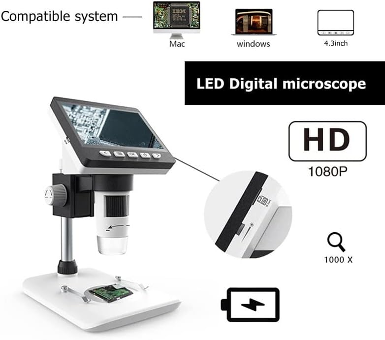 Комплет за додатоци за микроскоп RIYIBH Комплет Слајд Подготовка Камера 1000x 4000X 4,3 инчен дигитален микроскоп HD 1080p Електронски десктоп загрозени додатоци за микроскоп