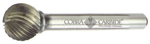 Cobra Carbide 10552 Micro Grain Carbide Burr со крај на топката, единечен сечење, форма D SD-42L3, 1/8 дијаметар на шанк, 1/8