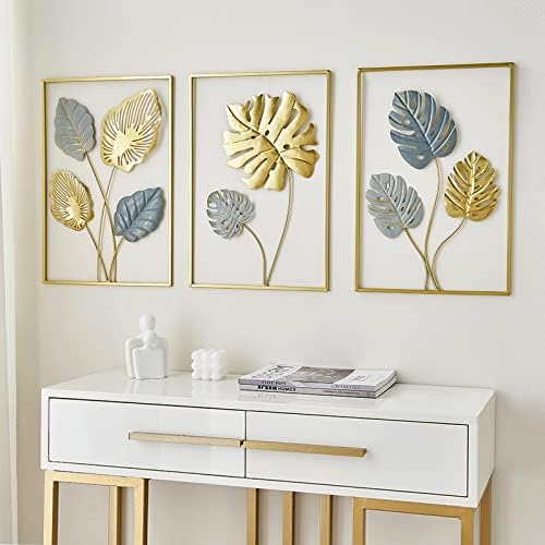 XINXUAN 3 парчиња лист wallид виси декор златен wallид декор дома украс wallид украс канцеларија украс метална wallидна уметност декор за кујна