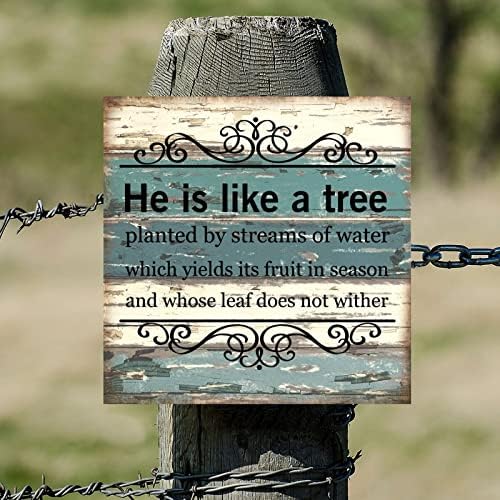 Сили срце Тој е како дрво засадено од потоци од вода од дрво врамена знак добредојде знак ретро семејна молитва wallид декор фарма куќа