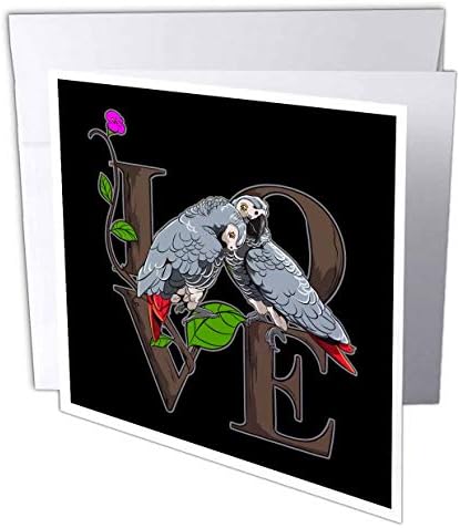 3drose честитка за честитки Африкански сив папагал со растенија и loveубовни цитати за loversубителите на птици - 6 од 6 -инчи