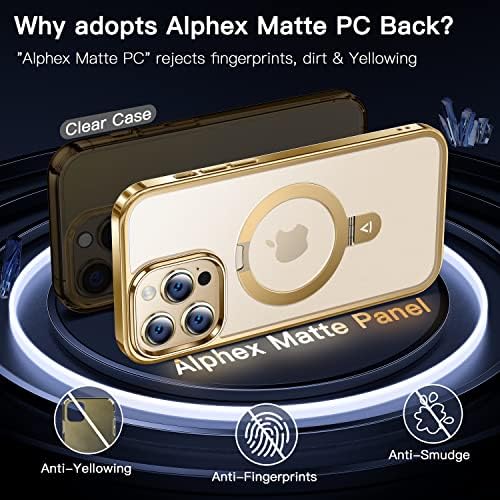 Алфекс Невидлив Штанд Магнетно Куќиште за iPhone 14 Pro Max [Изгледа Како Гол iPhone][Компатибилен со MagSafe] Воено Одделение Отпорен На Удари