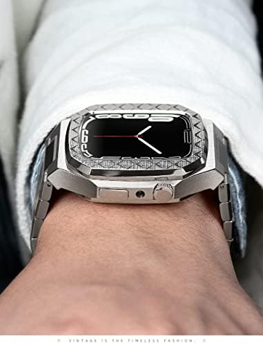 Комплет за модификација на CNHKAU Метал Метална рамка за Apple Watch 8 7 6 5 4 42mm 44mm 45mm WatchCase Frame Metal Sparp замена
