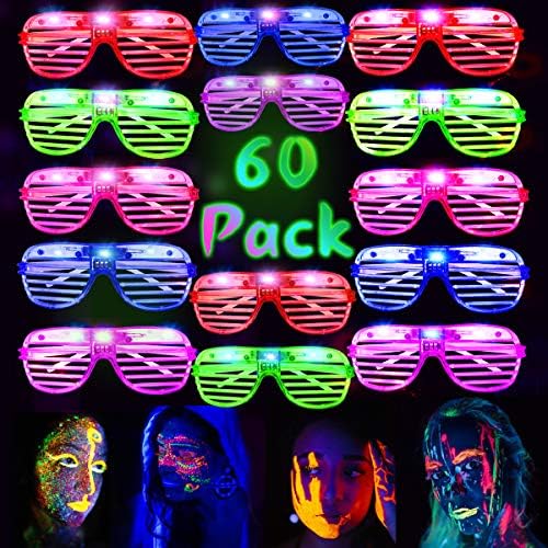 HWG 60 ПАКЕТ LED Партија Светне Очила, 5 Бои Светне Блендата Нијанси Сјај Во Мракот Нова Година Подароци RaveClassroom Настани Карневал Ноќта