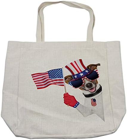 Торба за купување кесичка на 4-ти јули, патриотска американска раса, слава со знаме со знаме и старо слава, ознака за кучиња,