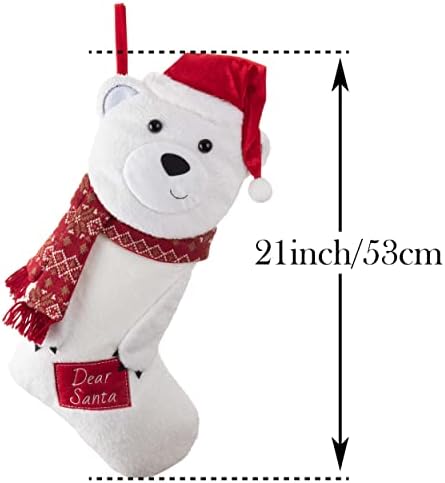 Валери Медлин 21 Инчен Бела Поларна Мечка Божиќни Чорапи Со Украси Со Црвена Капа, Големи Радосни 3д Порибување Миленичиња Персонализирани