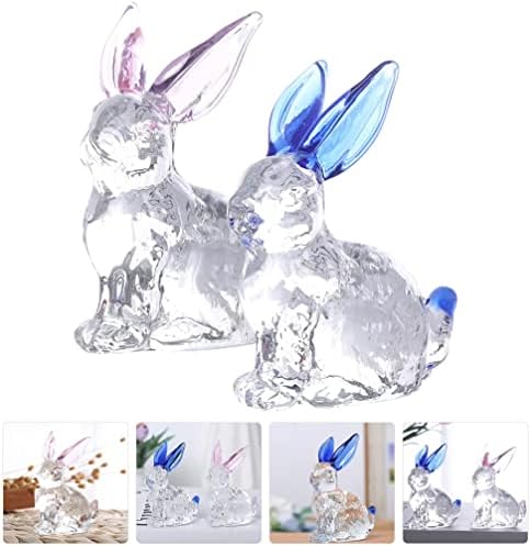 SOIMISS BUNNY фигурини кристално зајачко декор статуа Година на зајак 2023 Слика јасни животински фигурини колекции на велигденска декорација 2 парчиња