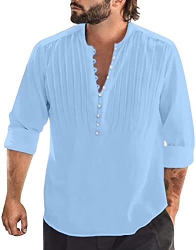 Bmisegm летни машки кошули памук машко лежерно копче околу вратот цврста боја, обична маица со долги ракави, стои на вратот мажи