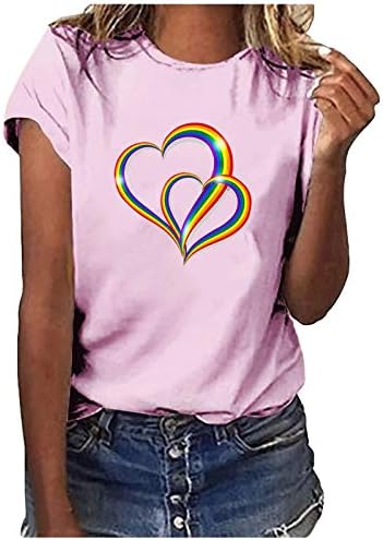 Womenените графички симпатични маици памучни врвови квадратни вратот loveубов срцева печатена кошула горната маица графички маички графички