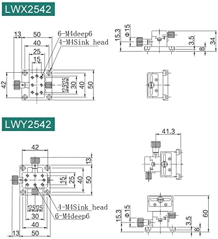 XY оска LWY2542 govetail жлеб водени рачно менување платформа опрема копчето прилагодување Слајд Маса Оптоварување 24.5 N 25x42mm