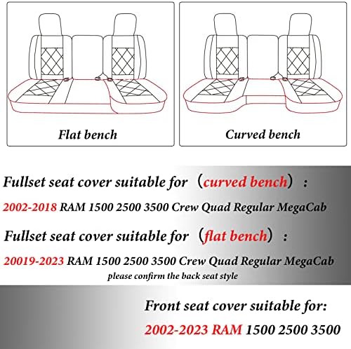 Обвивки на предните седишта Coverado за камион 3 парчиња, водоотпорна кожа Dodge RAM меморија за заштити на седиштето за заштити за обичај за RAM