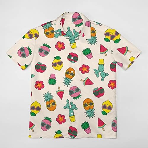 Копче за тропско овошје и кактус, копче за кратки ракави, надолу со кошула, надолу кошула плажа на врвот за мажи