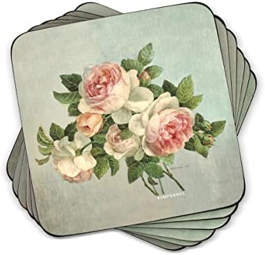 Пимпернел Антички Рози Колекција Подлоги | Сет од 6 | Одбор Поддржан Од Плута | Отпорен На Топлина И Дамки | Пијалоци Подножје